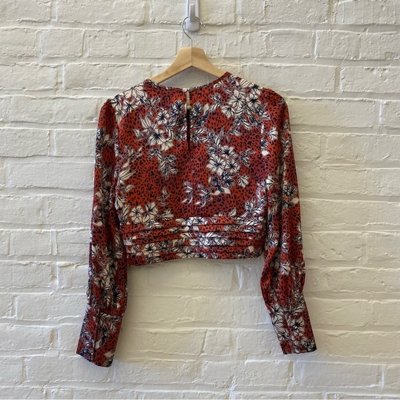 Amanda Uprichard || Samira Floral Leopard Keyhole Blouse Orange / Leopard Small - Picture 3 of 8